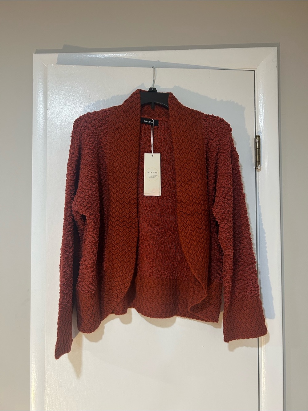 Cozy Open-Front Cardigan Sweater in Rust